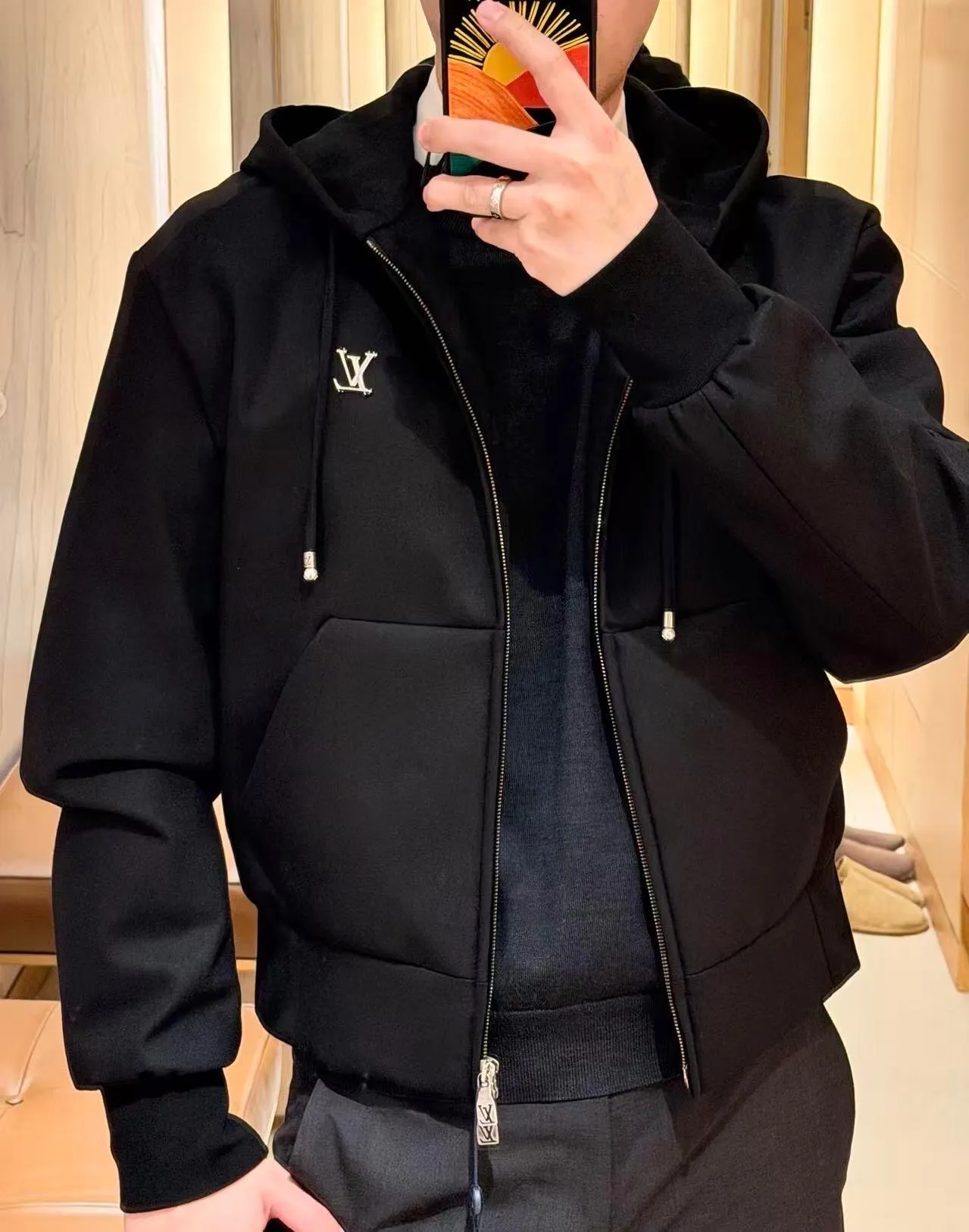 Louis Vuitton/Louis Vuitton 25Fw metal logo suit zipper hooded jacket